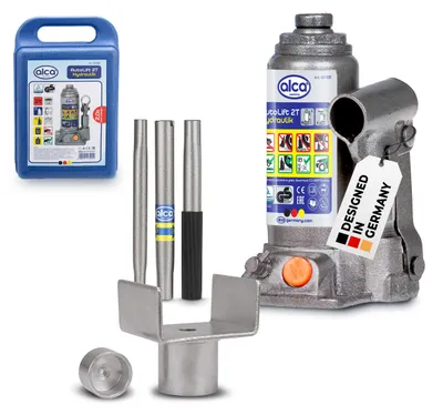 Image de alca® Kit de cric hydraulique 2 t, hauteur de levage 158-308mm, mallette et adaptateur en U