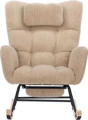 Produktbild von Schaukelstuhl 102x65x92cm Braun Modern Gepolstert Hochwertiger Stoff Mit Hoher Rueckenlehne Nackenkissen Kinderzimmer Loungesessel Sessel Polsterstuhl