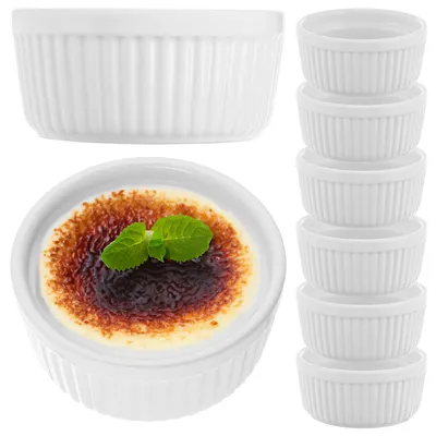 Produktbild von KADAX Souffle Förmchen ⌀ 11 cm, 6 Stück, Creme Brulee Schälchen, Souffleformen aus Porzellan, ofenfeste Auflaufförmchen, mini Dessertschalen (Weiß)