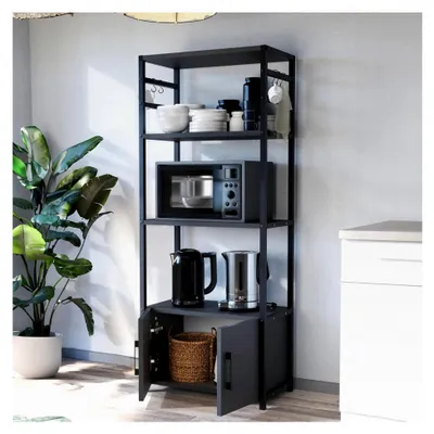 Produktbild von Küchenregal Arhuni mit 2 Türen und 5 Haken, Vorratsregal 139 x 56 x 30 cm, Gewürzregal mit Metallgestell in Anthrazit