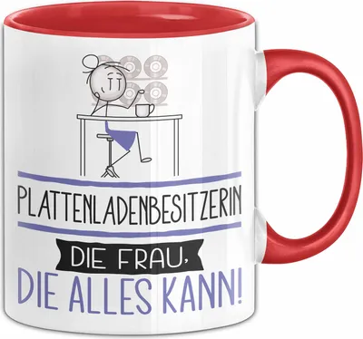 Produktbild von Plattenladenbesitzerin Geschenk Tasse Becher Die Frau Die Allen Kann Geschenkidee für eine Plattenladenbesitzerin Lustig (Rot)