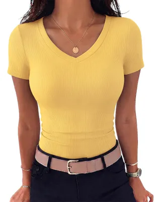 Immagine prodotto di Maglietta da donna con scollo a V - Gialla