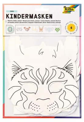 Obrázok produktu pre Folia detská maska "Zvieratká" z kartónu, s gumou, biela (6 kusov)