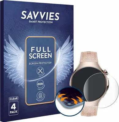 Produktbild von 4x Savvies Fullscreen Schutzfolie für Huawei Watch 5 (42 mm) Displayschutz Folie Fullcover Klar Transparent