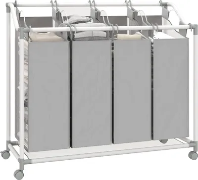 Produktbild von HOMCOM Wäschekorb mit 4 Fächer 160 L Wäschesammler mit Rädern Wäschebox Grau