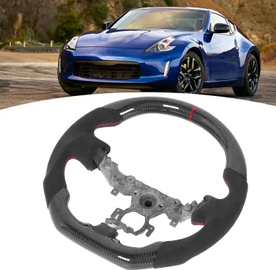 Obrázek produktu pro Volant z uhlíkových vláken potažený semišem s červenými švy, vhodný pro Nissan 370z 2009–2020