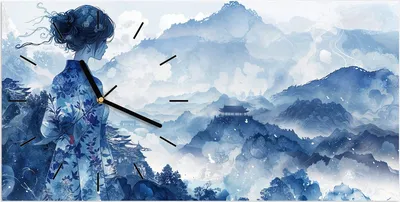 Produktbild von Wanduhr aus Glas mit Motiv Asiatische Landschaft- 60 x 30 cm - inkl. Aufhängesystem
