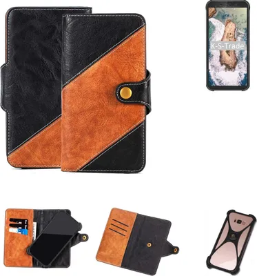 Produktbild von K-S-Trade Handyhülle Schutzhülle Bookstyle Case Wallet-Case kompatibel mit Blackview BV5500 Handy Cover Bumper Klapphülle schwarz hellbraun 1x
