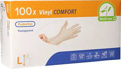 Produktbild von 1000 Medi-Inn® PS Handschuhe, Vinyl puderfrei Comfort Größe L