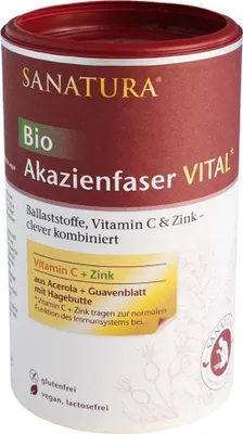 Produktbild von Sanatura Akazienfaser Vital | 180 g | Ballaststoffe mit Vitamin C & Zink aus Acerola & Guavenblatt | vegan