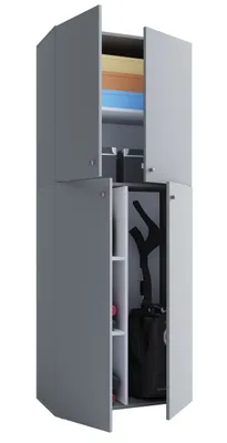 Immagine prodotto di Armadio scopa in legno | 6 scomparti | Armadio per la casa | Dimensioni: W. 70 x H. 184 x D. 40 cm | 4 porte girevoli - Lona
