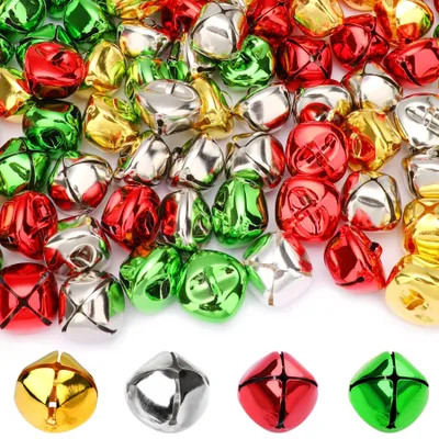 Jingle Bells 120 Stück, 25 mm, Gold Silber Rot Grün