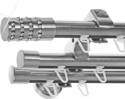 Produktbild von Innenlauf Edelstahl Look Gardinenstange 20mm Wandträger 3-läufig mit Kristall Zylinder H60 E39E30 II+ 1x B20I