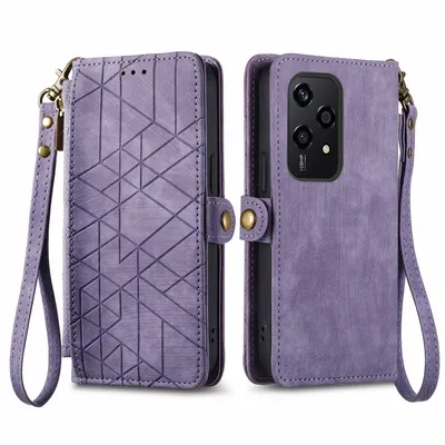 Produktbild von Für Honor 200 Lite Kunstleder Zipper Wallet Tasche mit Schlaufe Schutz Hülle Case Cover Lila