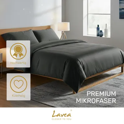 Produktbild von Lavea® Bettwäsche aus Mikrofaser – Bettwäsche-Set mit 2 Bettbezüge 135x200 cm, 2 Kissenbezüge 80x80 cm, weich, atmungsaktiv, hypoallergen - Anthrazit