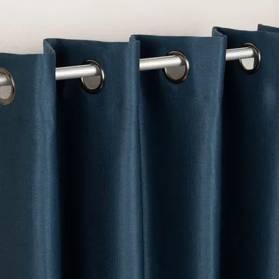 Produktbild von Ösengardine Chevron feine Zickzacklinien abdunkelnd marineblau schwarz 140x260cm