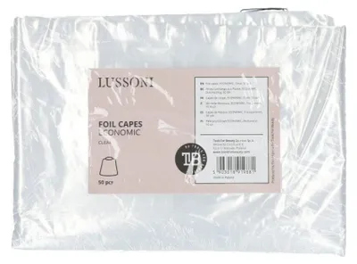 Zdjęcie produktu dla Fartuchy fryzjerskie LUSSONI, plastikowe, ekonomiczne, przezroczyste, 50 sztuk.
