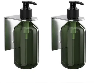 Obrázek produktu pro Sada 2 univerzálních dávkovačů mýdla pro montáž na zeď (300 ml) s ruční pumpičkou pro různé tekuté produkty (stříbrná)