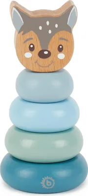 Produktbild von Bieco Stapelturm Holz Reh | 13,5 cm, Blau-Grün | Steckspiel ab 1 Jahre | 5 tlg. Steckpyramide | Modernes Holzspielzeug Baby | Bausteine Holz zum Stapeln | Motorikspielzeug Baby | Stapel Holzring Baby