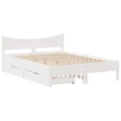 Image de Cadre de lit avec tiroirs blanc 160x200 cm bois massif de pin
