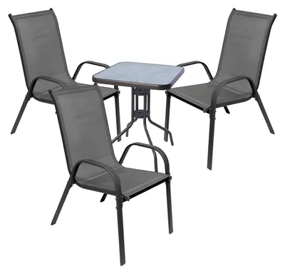 4-tlg. Bistro Garnitur Balkonset Garnitur Tisch + 3 Stapelstühle Anthrazit