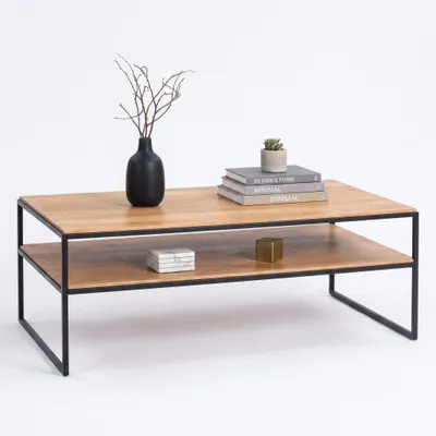 Produktbild von Couchtisch mit Metallgestell Sofatisch Wildeiche massiv geölt #4550