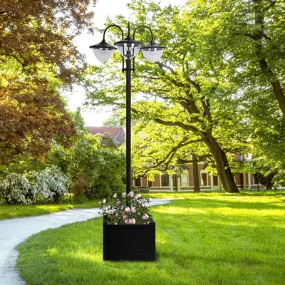 Immagine prodotto di Lampada da giardino solare con 3 luci – Lampada esterna nera | Colore: Nero | Dimensioni: 55x60x189 cm