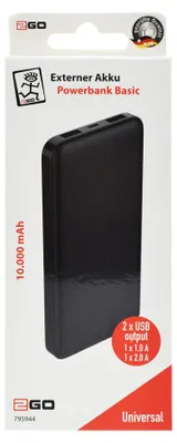 Zdjęcie produktu dla 2GO Powerbank Basic 10000mAh 2x USB-A inkl. Micro-USB Kabel