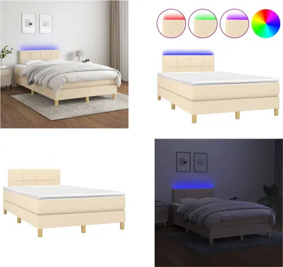 Produktbild von vidaXL Boxspringbett mit Matratze & LED Creme 120x200 cm Stoff - Boxspringbett - Boxspringbetten - Bett - Schlafzimmermöbel