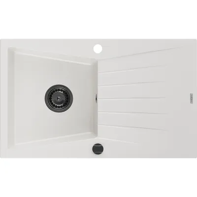 Obrázek produktu pro Mexen Cesar 1-miskový granitový dřez s odkapávačem 775 x 470 mm, Bílá, sifon Černá - 6514771010-20-B