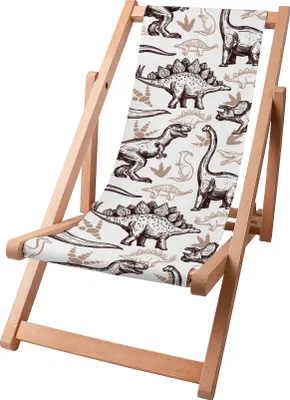 Produktbild von Dreamroots Kinder Liegestuhl klappbar Holz bis zu 130 kg, Sonnenliege klappbar mit 3-stufiger Neigungsregulierung der Rückenlehne,Dinosaurs Footprint