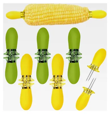 Produktbild von 12 Stück/6 Paar Maiskolben-Spieße aus Edelstahl, Obstgabeln, Maiskolben-Halter für Grillzubehör, geeignet für Grillen, Kochpartys, Camping