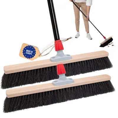 Produktbild von Novaliv 2x Saalbesen 40 cm mit Stiel Borsten Rosshaarbesen besen fein Ideal als Werkstattbesen mit Stiel Hallenbesen Industriebesen Hausbesen Kehrbesen Zimmerbesen Haarbesen Stubenbesen Besen weich