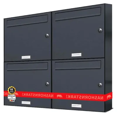 Produktbild von 4er Briefkastenanlage Anthrazit Grau RAL 7016, Briefkasten DIN A4, 4 Fach Postkasten modern Aufputz