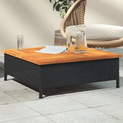 Produktbild von Gartentisch Schwarz 70x70x25 cm Rattan und Akazienholz 3281629