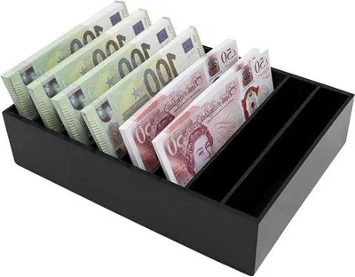 Immagine prodotto di Portamonete con 8 scomparti - Acrilico nero - Portacontanti - Scatola organizzativa per la cassa, per monete e banconote