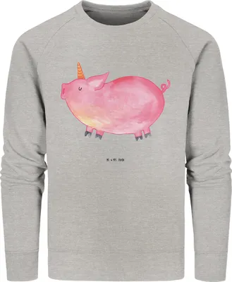 Produktbild von Mr. & Mrs. Panda Baumwoll Pullover Einhorn Schwein Größe XL - Heather Grey - Geschenk, Sweatshirt, English, Sweater, Spruch, Pulli, Unicorn, Sustainable, Spaß, Party