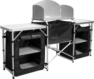 Produktbild von Yakimz Campingküche Campingausrüstung Campingtisch, Campingküche, mit Windschutz, Tasche, Küchenbox, Aluminiumgestell, Zeltschrank, ca. (L) 164.5 cm x (B) 52 cm x (H) 104 cm,Tragbar,Faltbar