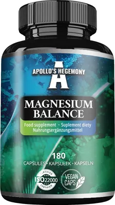 Produktbild von Magnesium Balance - 180 Vegan Capsules - 281.5 mg Highly Absorbable Magnesium Per Serving - Enhanced with Active Vitamin B6 - 2 Months Supply - Promoting Vitality & Wellness - by Apollo's Hegemony