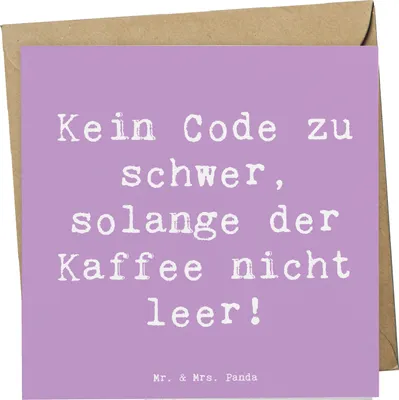 Produktbild von Mr. & Mrs. Panda Glückwunschkarte Spruch Code und Kaffee - Lavendeltraum - Geschenk, Beruf, Berufsleben, Softwareentwickler, Software Engineering, faltkarte, Klappkarte