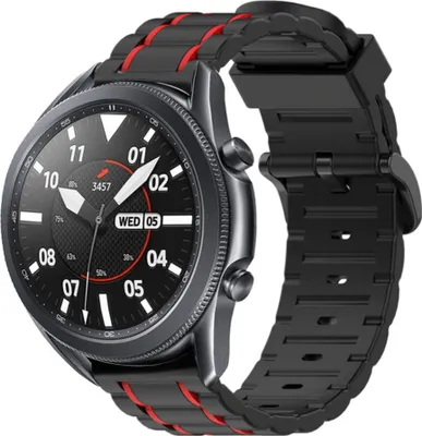 Produktbild von Strap-it Samsung Galaxy Watch 3 45mm Sportschnallenarmband (Schwarz/Rot)