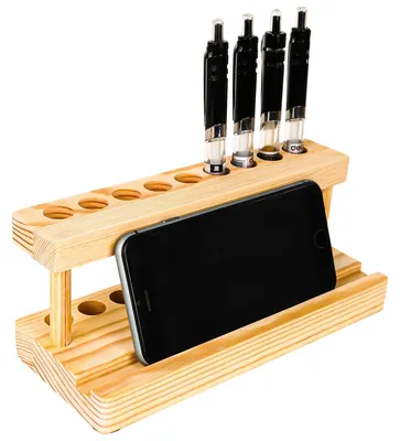 Produktbild von Holz Stiftehalter für Schreibtisch mit 9 Fächern und Handyhalter - Multifunktional