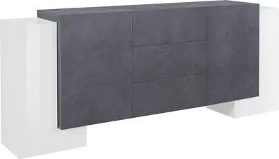 Produktbild von Kommode Dcuom, Küchen-Sideboard mit 2 Türen und 3 Schubladen, Wohnzimmer-Buffet, Küchen-Sideboard, 100%  Italy, cm 210x45h85, glänzend weiß und Schiefer