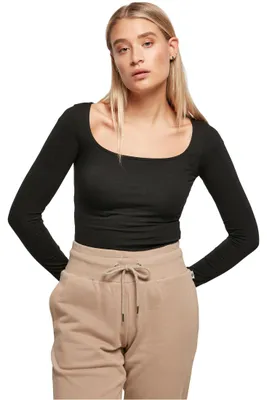 Image de Urban Classics Ladies - Organic Longsleeve Body schwarz - S