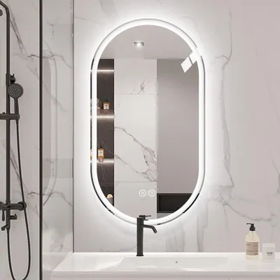 Produktbild von 60 * 90cm Rahmenlose elliptische Wand auf intelligenten Spiegel, Nebel-Touchscreen Badezimmer Spiegel