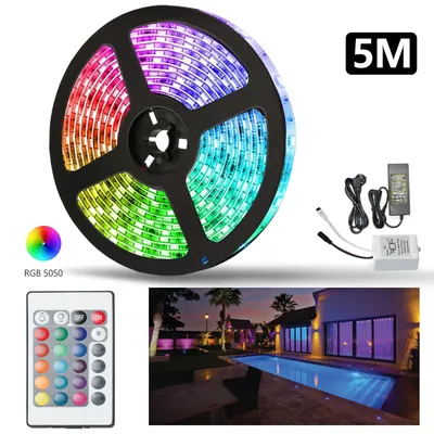 Immagine prodotto di Yakimz 5M striscia LED, striscia LED RGB 5050 SMD, striscia LED 30 LED, striscia LED non impermeabile (IP20), con 24 pulsanti di controllo remoto