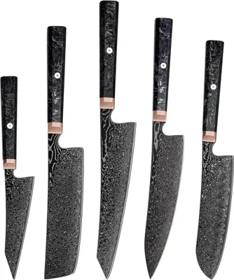 Produktbild von Set Damast Küchenmesser RY-39269 – 5-teiliges Set in Schwarz KP39269