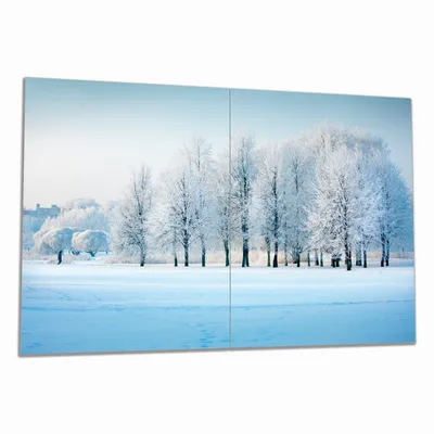 Produktbild von Wallario Herdabdeckplatte aus Glas, Größe 80 x 52 cm 2-teilig, Motiv Verschneite Bäume in einer Winterlandschaft