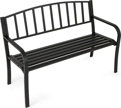 Produktbild von GOPLUS Gartenbank Metall, Sitzbank für 2-3 Sitzer, Bank Outdoor mit Rückenlehne & Armlehne, Parkbank bis 300 kg belastbar, 127 × 59 × 85,5 cm, Schwarz