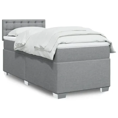 Produktbild von Boxspringbett mit Matratze Hellgrau 90x190 cm Stoff, Klassische Betten 2024 Neu